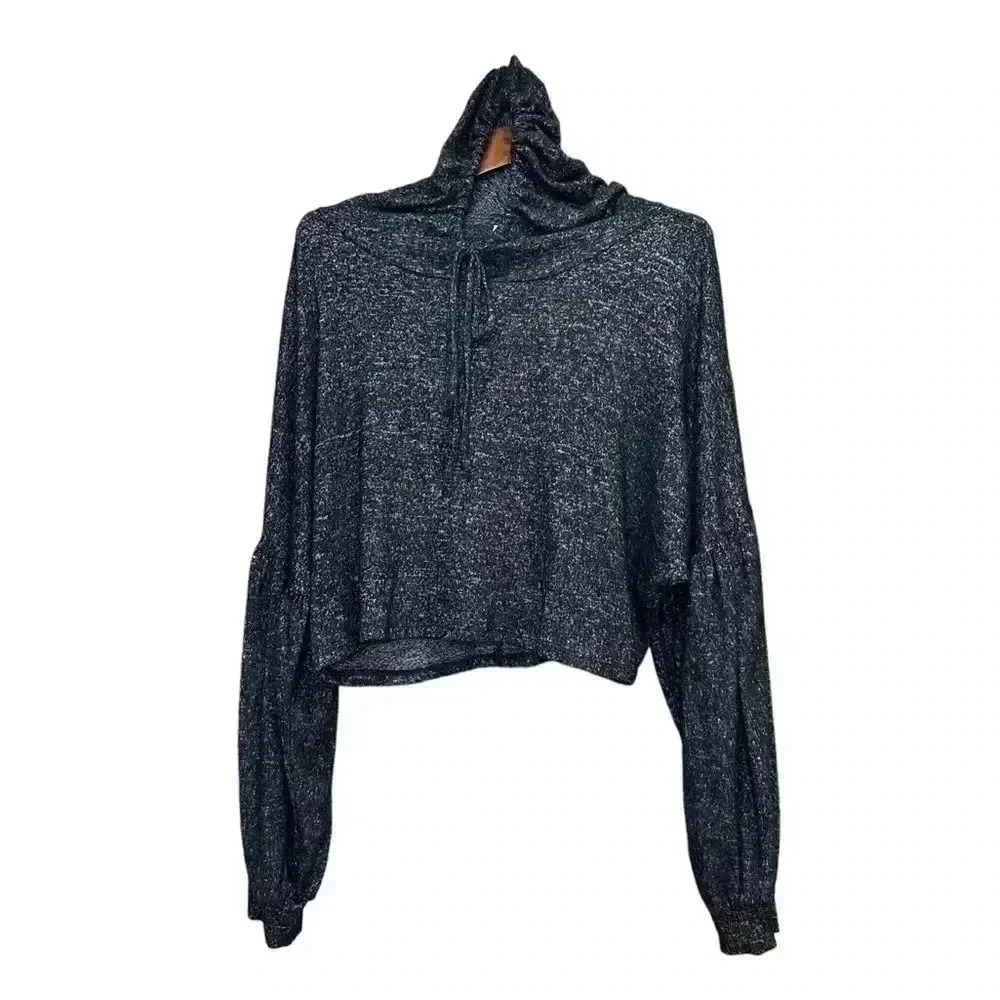 Lilian Cropped Hoodie- Black Size 1X Grande